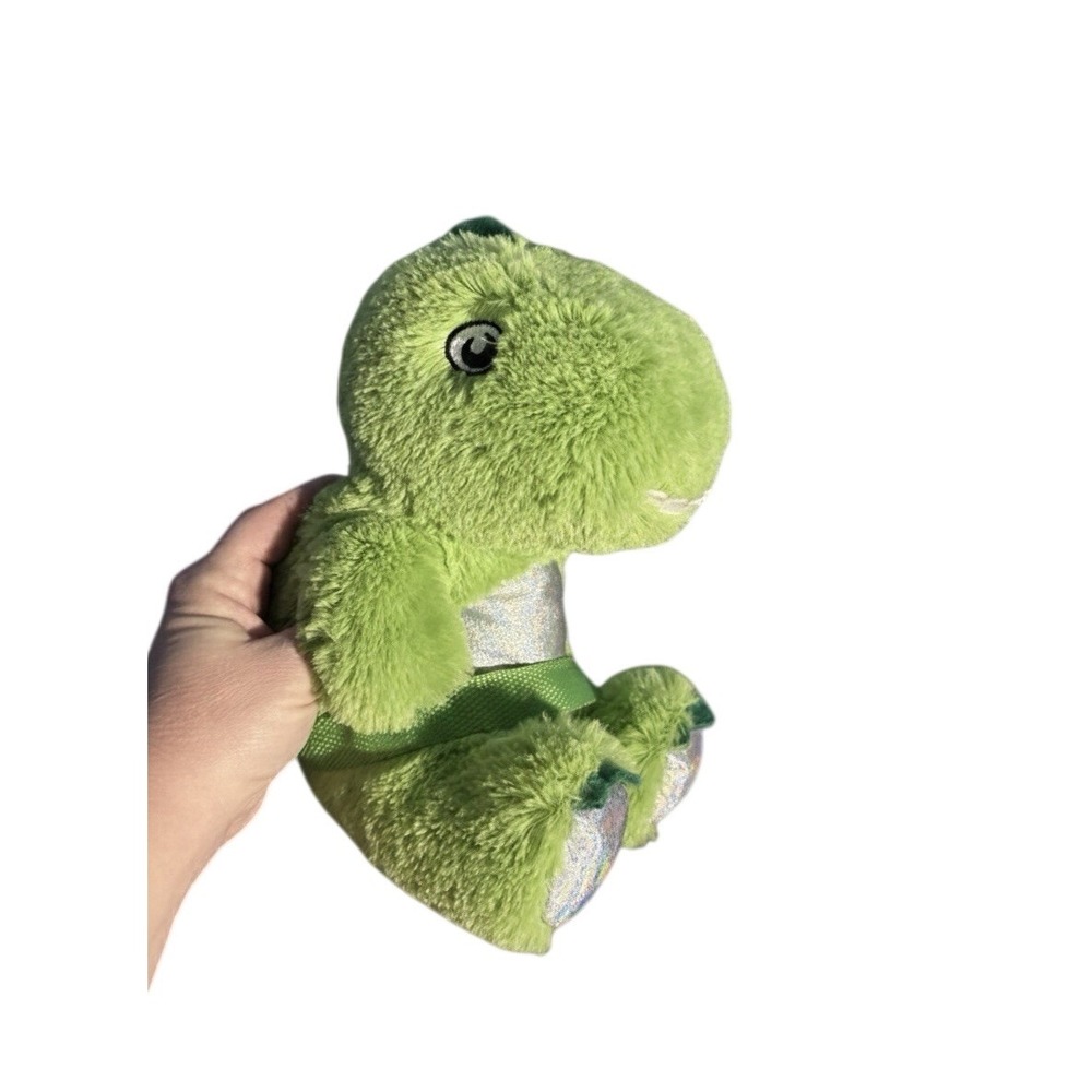 Green Plush Dinosaur Crossbody Strap With Shimmering Holographic Sparkle Accent
